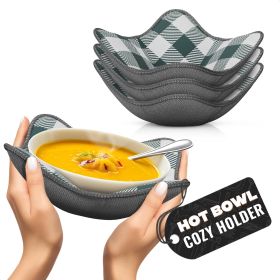 4 Pcs Microwave Bowl Cozy Holders Gray & White Checkered Heat Resistant Microwave Bowl Holders for Hot Food Protect Hands from Hot Dishes Soft Fabric