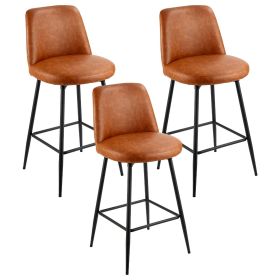 Bar Stool Set of 3, 27 inch Counter Height Swivel Stools, Modern PU Leather Counter Barstool with Backrest and Metal Legs, Armless Bar Chair