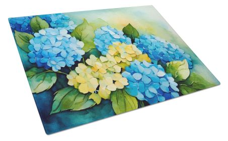 Hydrangeas in Watercolor Glass Cutting Board Decorative Tempered Glass Kitchen Cutting and Serving Board Large Size Chopping Board