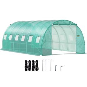 Walk-in Tunnel Greenhouse, 20 x 10 x 7 ft Portable Plant Hot House with Galvanized Steel Hoops, 3 Top Beams, Diagonal Poles