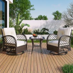3-piece Outdoor Chair&Table Set Chat Set 2-person Rattan Seating Group (Color: Brown)