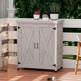 Potting Bench With Storage Cabinet And Metal Table Top For Outdoor Patio,Outdoor Work Station Table (Option: Gray)