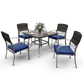 Pamapic Outdoor Dining Sets for 4 with Iron Frame & Rattan Backrest (Color: Blue)