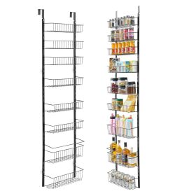 Over the Door Pantry Organizer, 9-Tier Pantry Organization and Storage, Heavy-Duty Steel Hanging Spice Rack, Adjustable Wall Seasoning Shelves (Color: Black, Number of Layers: 9)