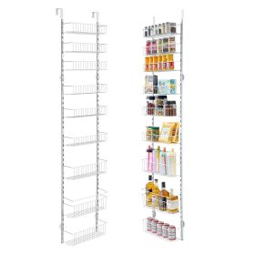 Over the Door Pantry Organizer, 9-Tier Pantry Organization and Storage, Heavy-Duty Steel Hanging Spice Rack, Adjustable Wall Seasoning Shelves (Color: White, Number of Layers: 9)