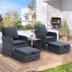 5 Pieces Wicker Patio Furniture Set Outdoor Patio Chairs With Ottomans Conversation Furniture (Option: Gray)